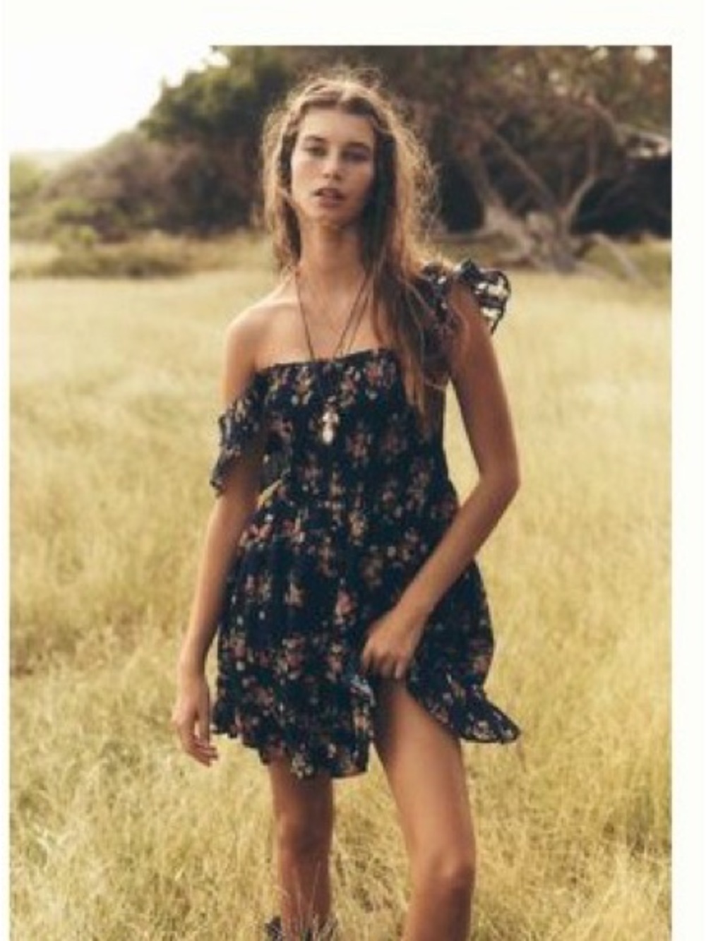 Anthropologie NAVY Floral Off-Shoulder Mini Dress Size:XL